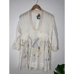 INJIRI Women's Tunic top 3/4 Sleeves Embroiled Size Small